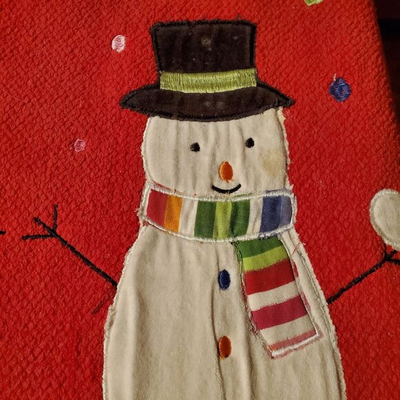 Festive Red Indoor Christmas Rug With Snowman Design And Colorful Snowflakes - Picture 6 of 16